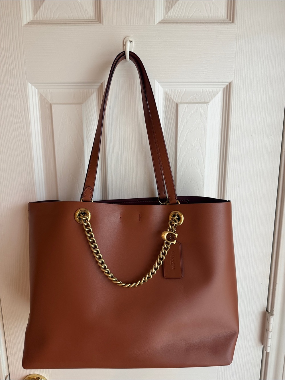 Coach Brown Leather Tote with Gold Chain Accent